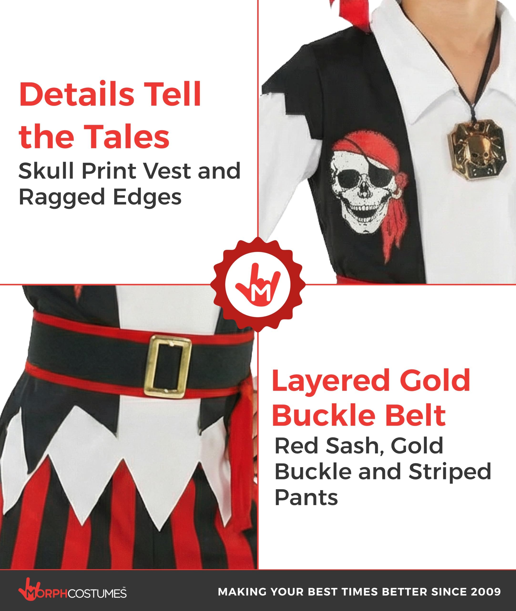 Morph Disfraz Pirata Niño Rojo, Capitán Pirata con Accesorios, Disfraces para Carnaval y Halloween