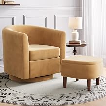 360 Swivel Accent Chair with Storage Ottoman | Small Modern Velvet Barrel Chair, Upholstered Armchair with Footrest for Living Room/Reading/Bedroom, Yellow