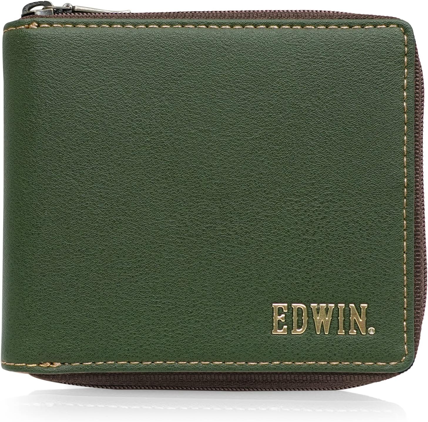 エドウィン] 二つ折財布 ラウンドファスナー メタリックレター リップル合皮 発泡ロゴ 紙幣収納 小銭