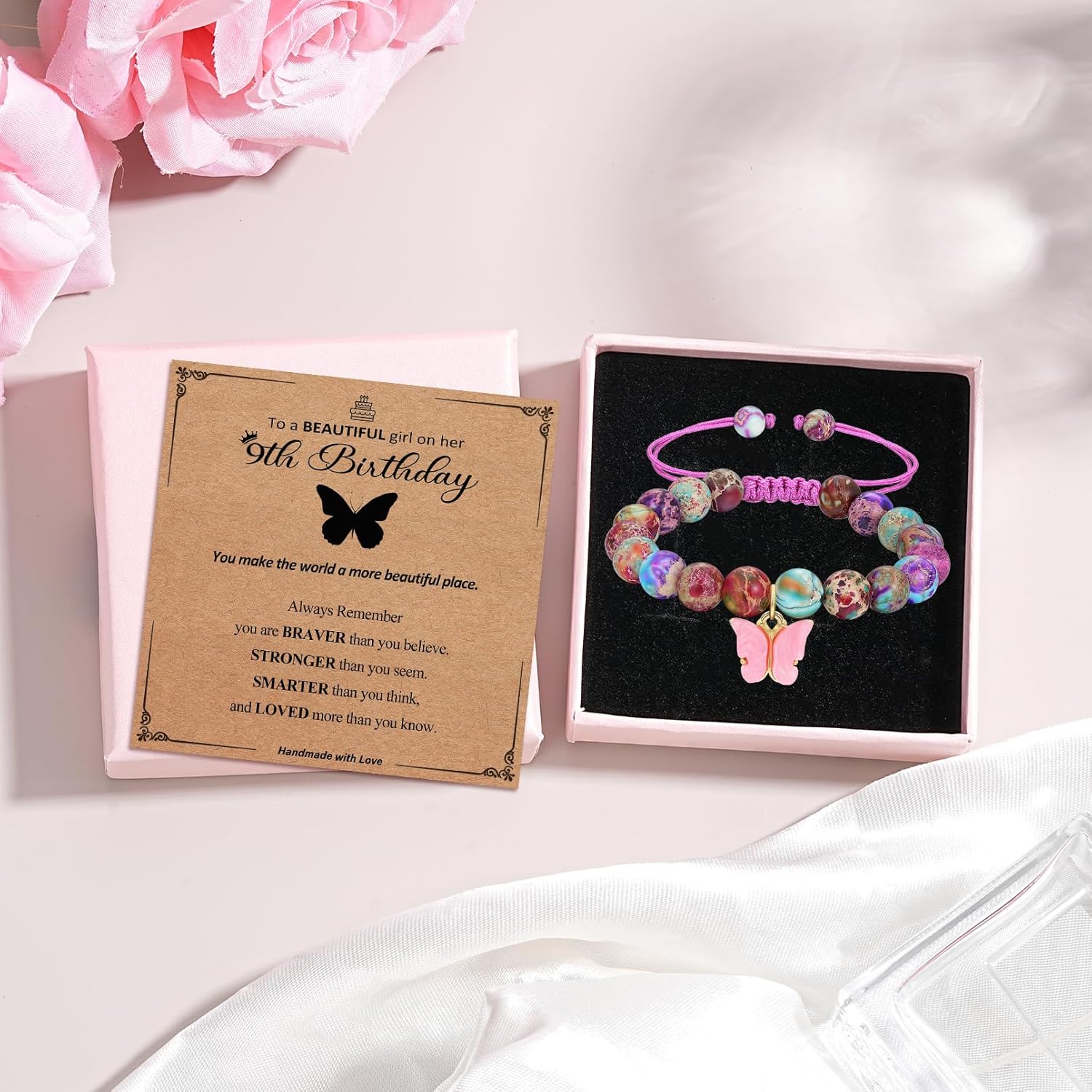 4-8 Year Old Girl Birthday Gifts, Adjustable Pink White Pearl Beaded Bracelet for Teen Girls, 4-8th Happy Birthday Christmas Gifts for Daughter Granddaughter Niece - Image 7