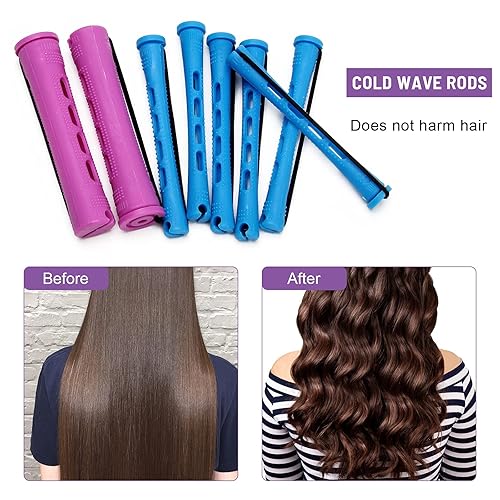 Miniatura 5 de AHIER - Juego de 62 varillas para rizar el cabello, 60 varillas cortas de onda fría de plástico, rizadores de pelo, 2 tamaños con 2 peines de cola