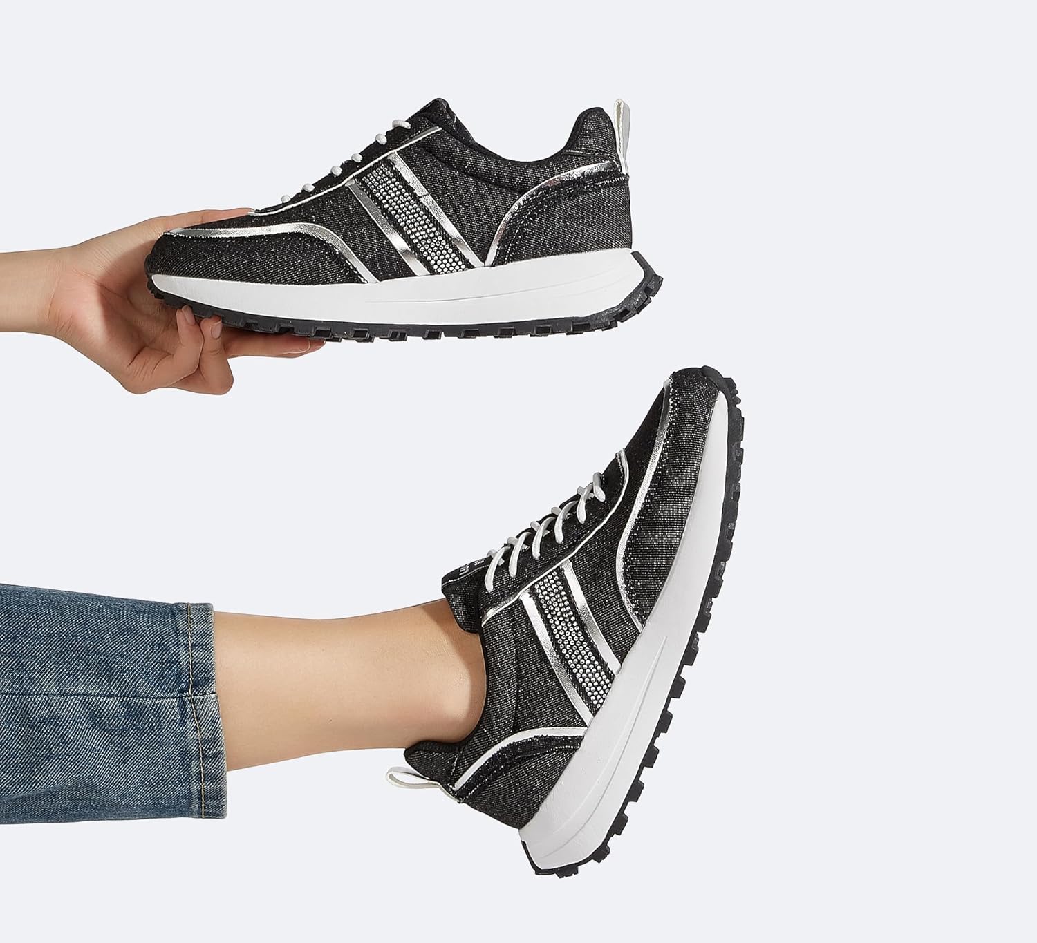 LUCKY STEP Women Platform Walking Shoe Fashion Retro Classic Casual Trainers Braided Rhinestone Sneakers Tennis Running Walking Shoes - Image 8