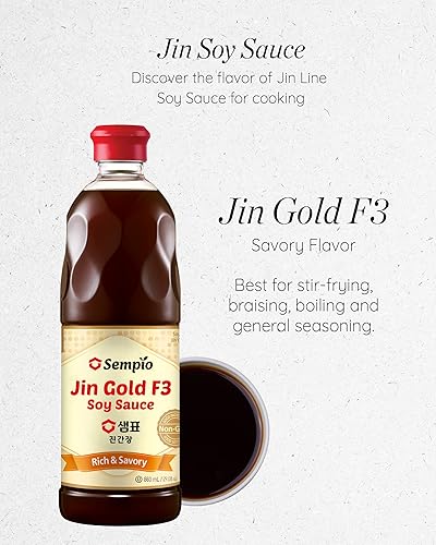 Miniatura 4 de SEMPIO Salsa de soja Jin Gold F3 – Mezclada para dar sabor, ideal para salteados, auténtica cocina asiática coreana, fabricada en Corea (29.08 fl oz