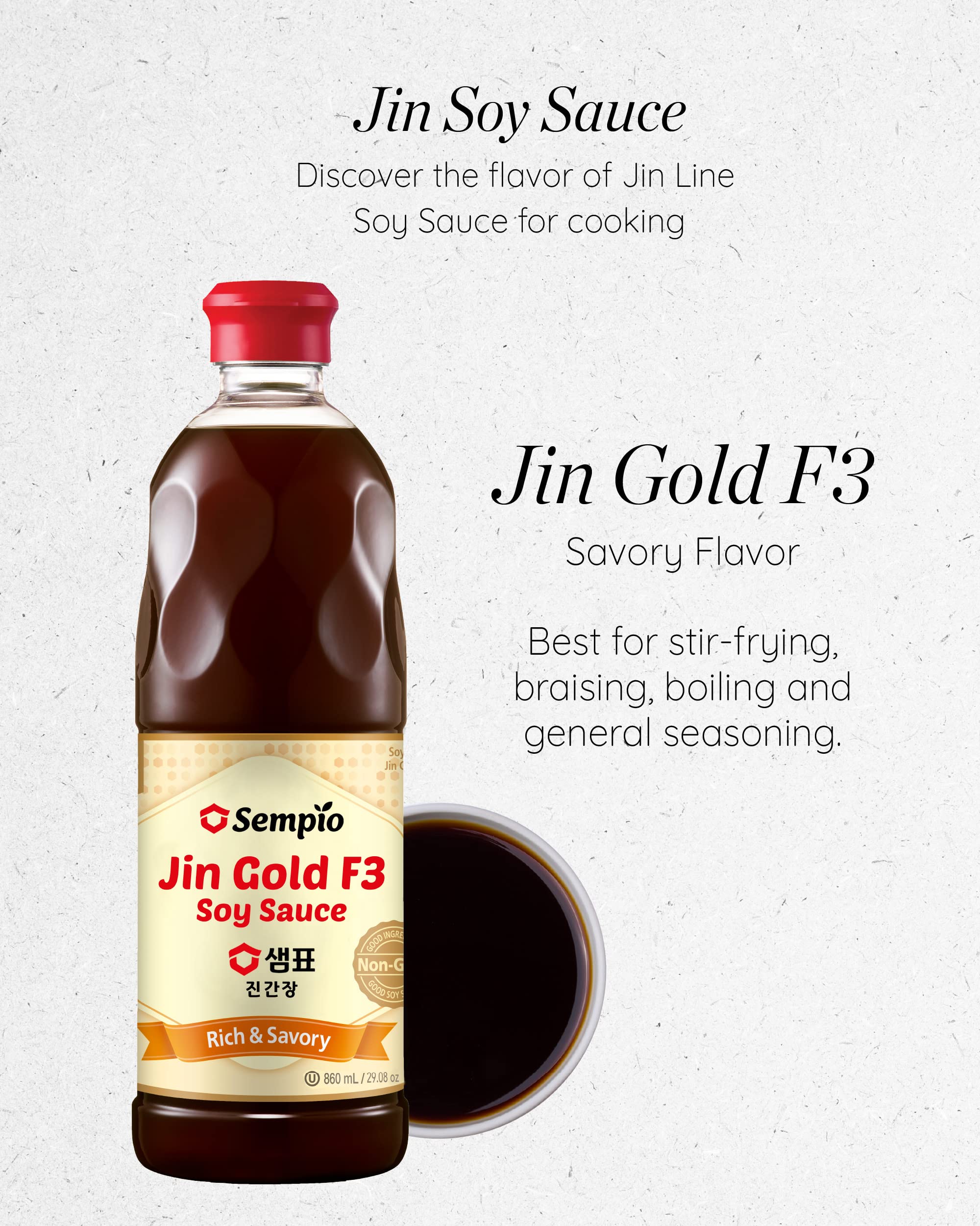 SEMPIO Soy Sauce Jin Gold F3 – Blended for Flavor, Ideal for Stir-fries, Authentic Korean Asian Cuisine, Made in Korea (29.08 fl oz / 860mL, Kosher, Vegan, Non-GMO)​