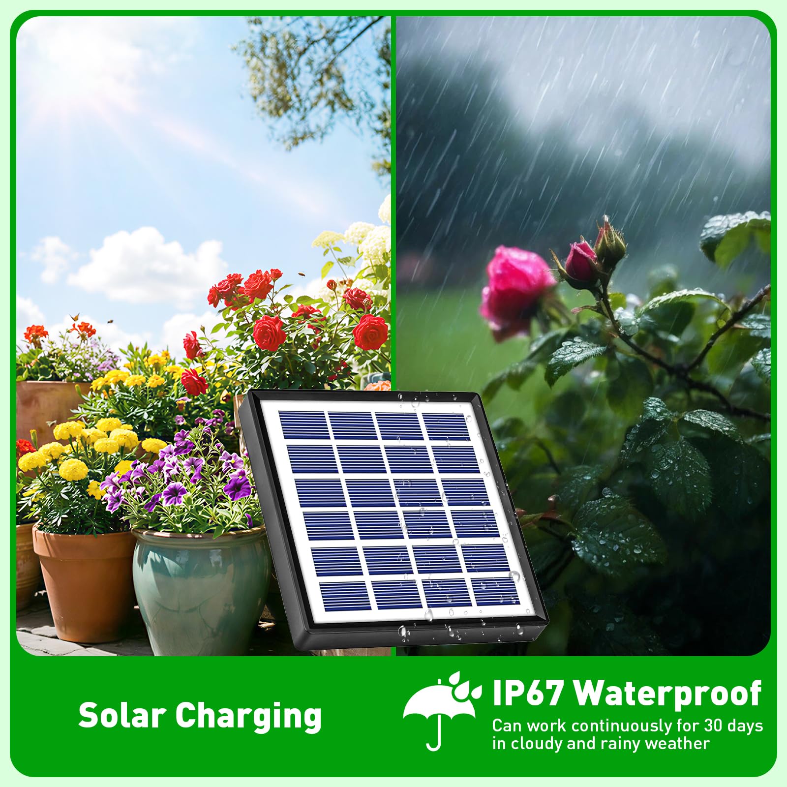 Onherm Solar Bewässerungssystem, Automatische Bewässerungssystem Garten mit 12 Timer Modi und 15M Schlauch, Tröpfchenbewässerung system für Garten, Balkon, Gewächshaus, Topfpflanzen im Freien