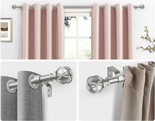 Miniatura 5 de Barras de cortina para ventanas de 28 a 48 pulgadas, barras de cortina ajustables y resistentes de 32 a 43 pulgadas con remates de textura de red,