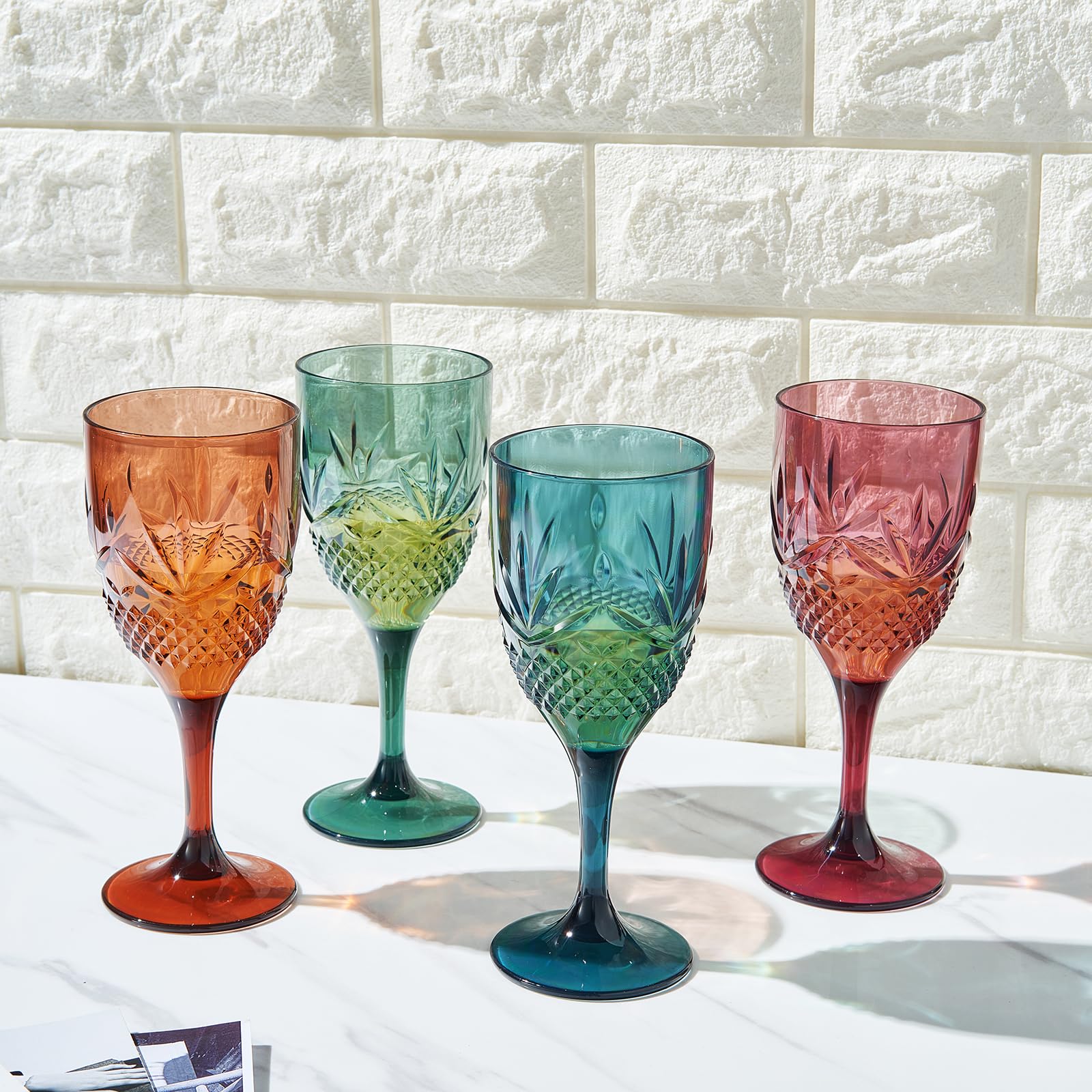 Bruchsichere Weingläser mit Tritan-Stiel, wiederverschließbar, 4er-Set, gedeckte Farben, Kristallglas, ähnlich, Kristall-Acryl-Trinkgeschirr, wiederverwendbar, unzerbrechlich, BPA-freier Kunststoff,