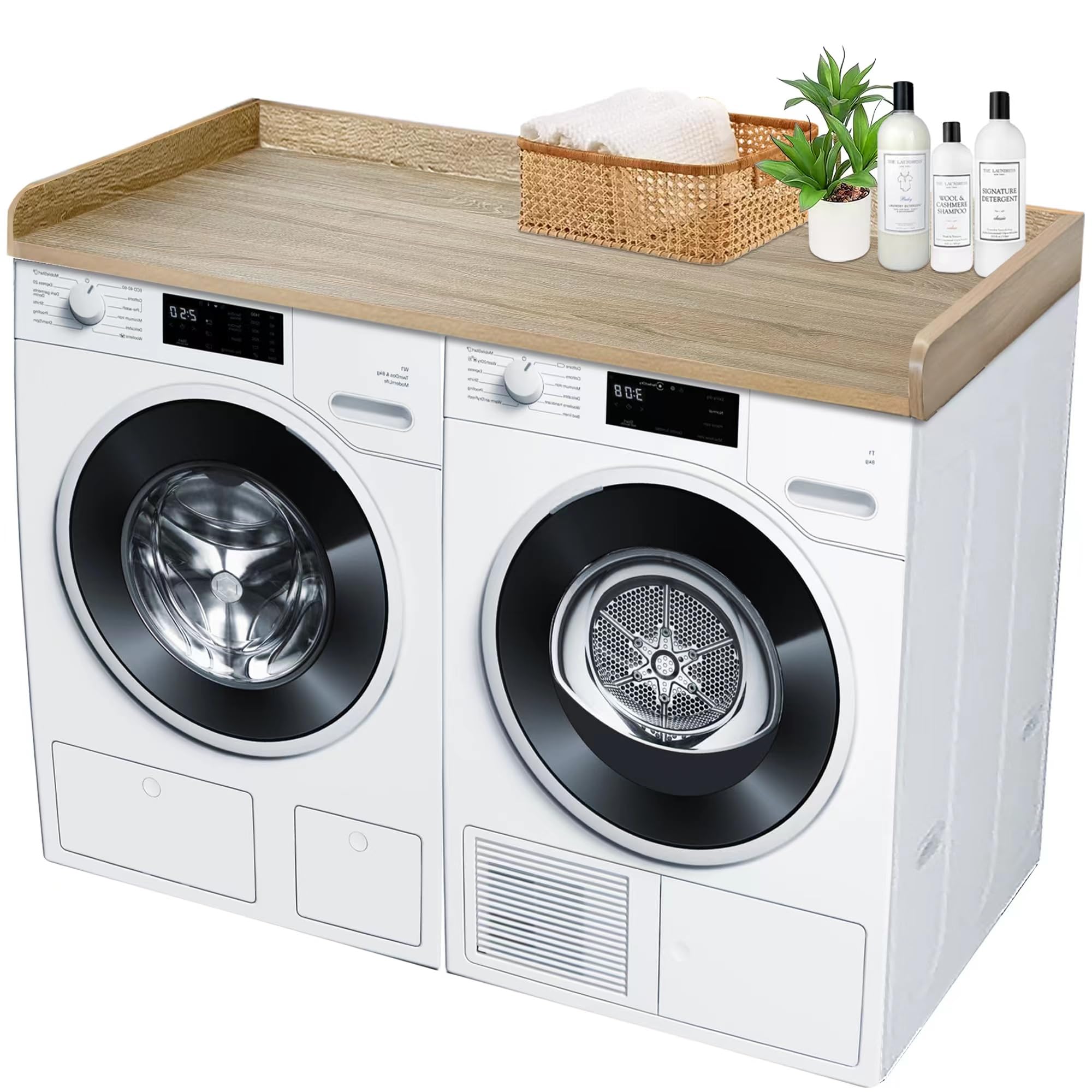 royxen laundry countertop solid wood, countertop for all front-loaded washing machine and dryer, extra room for laundry room, white oak