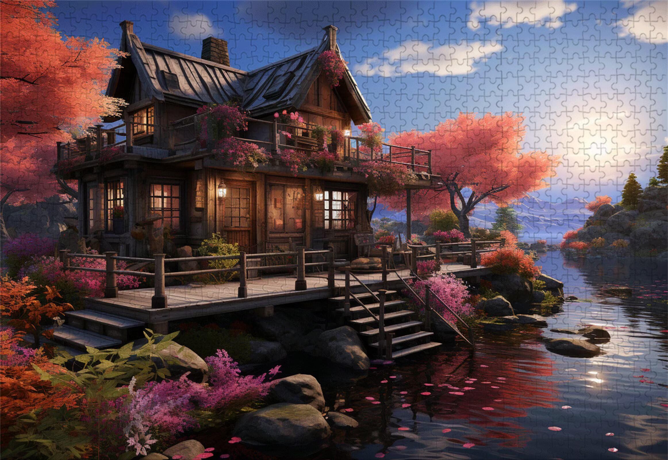 Krajobraz Puzzle 5000 sztuk Dorośli Domek z bali Klasyczne puzzle Panorama Trudno Niemożliwe Ogromna układanka Gra edukacyjna Wyzwanie Zabawka dla dzieci od 14 lat Prezent Mężczyzna Kobieta P-342