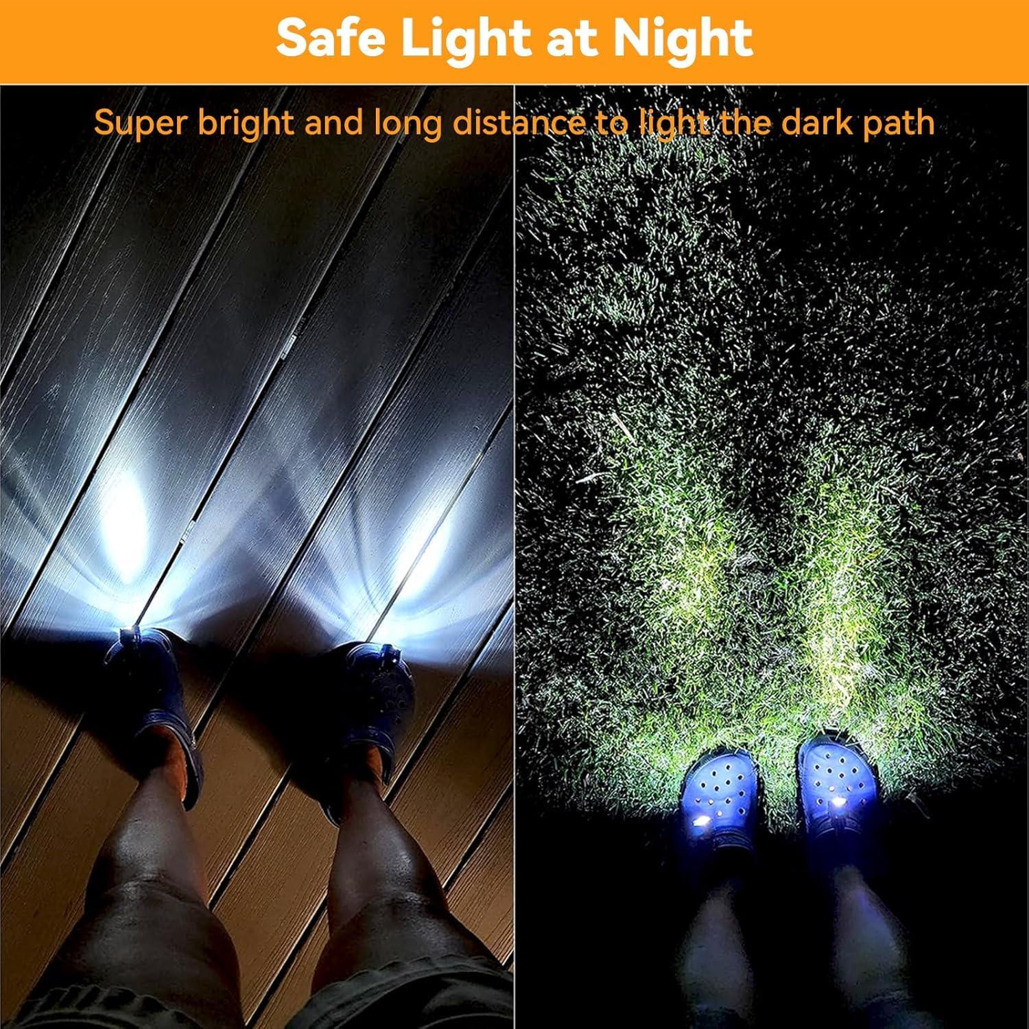 Wiederaufladbare Scheinwerfer für Teller, wasserdichte LED-Taschenlampe für Schuhe, Clip-on-Crock-Lichtanhänger, Zubehör für Camping, Radfahren, Wandern, 3 Lichtmodi, hält 15 Stunden, 2 Stück