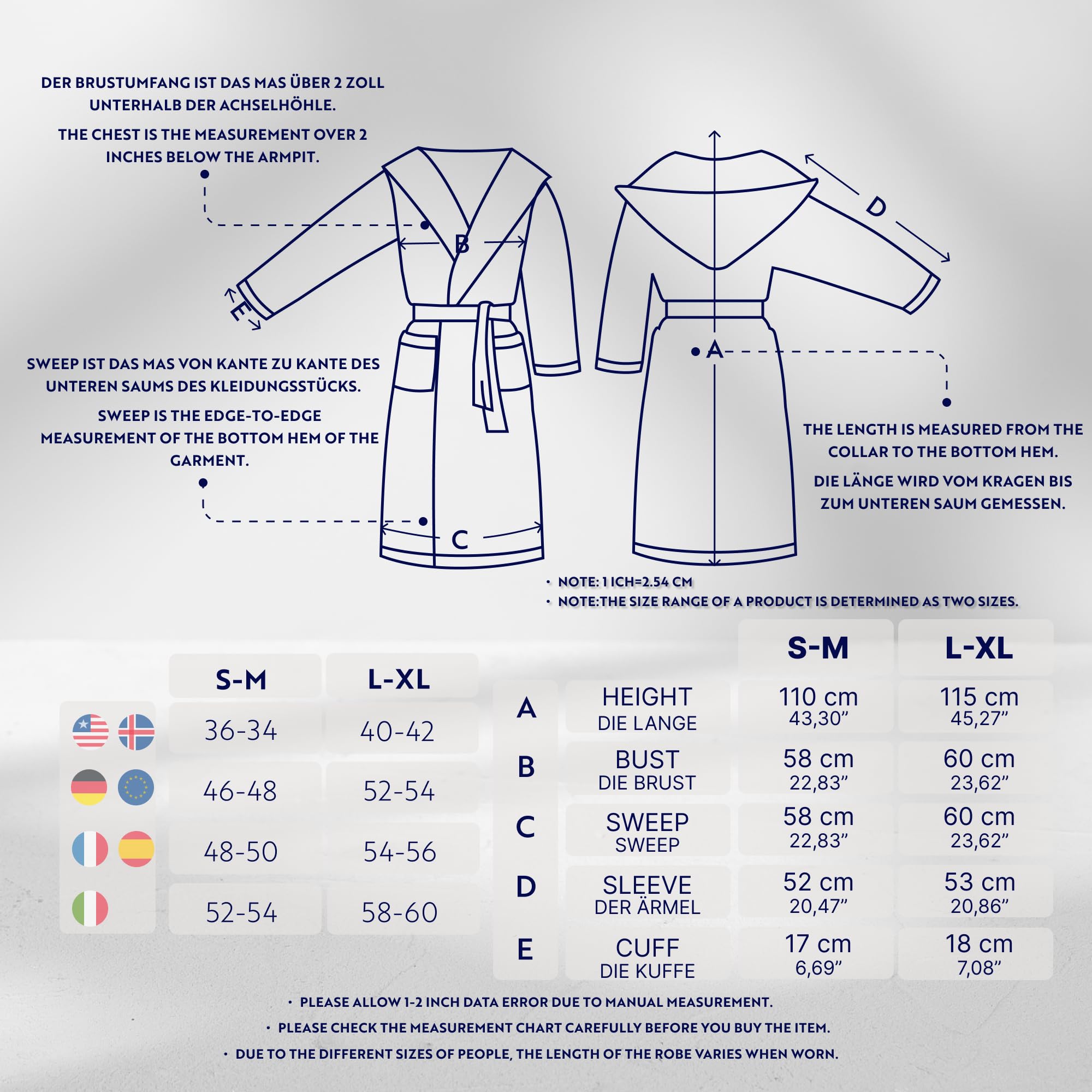 Bademantel Damen Flauschig, Bademantel Herren mit Kapuze aus Baumwolle, Frottee Saunamantel, Unisex, Sauna Mantel Damen mit langem Gürtel S/M - L/XL
