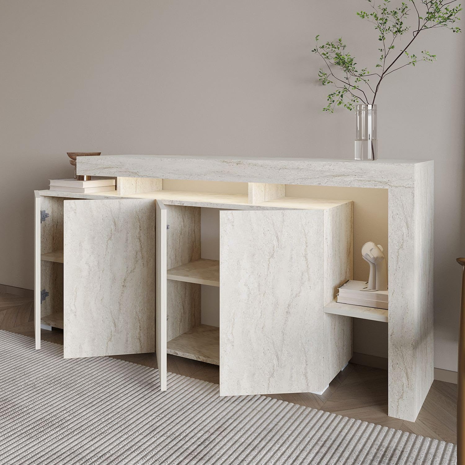 HABITAT ET JARDIN Buffet en Bois Beliz - 170 x 35 x 80 cm - Travertin