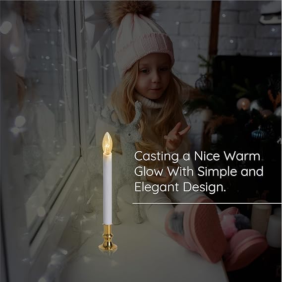 Electric Christmas Window Candle Lamp - 6-Pack | Brass-Plated Base with LED Bulbs | Dusk-to-Dawn Auto Sensor | Turns On in Dark, Off in Light | Ready to Use!