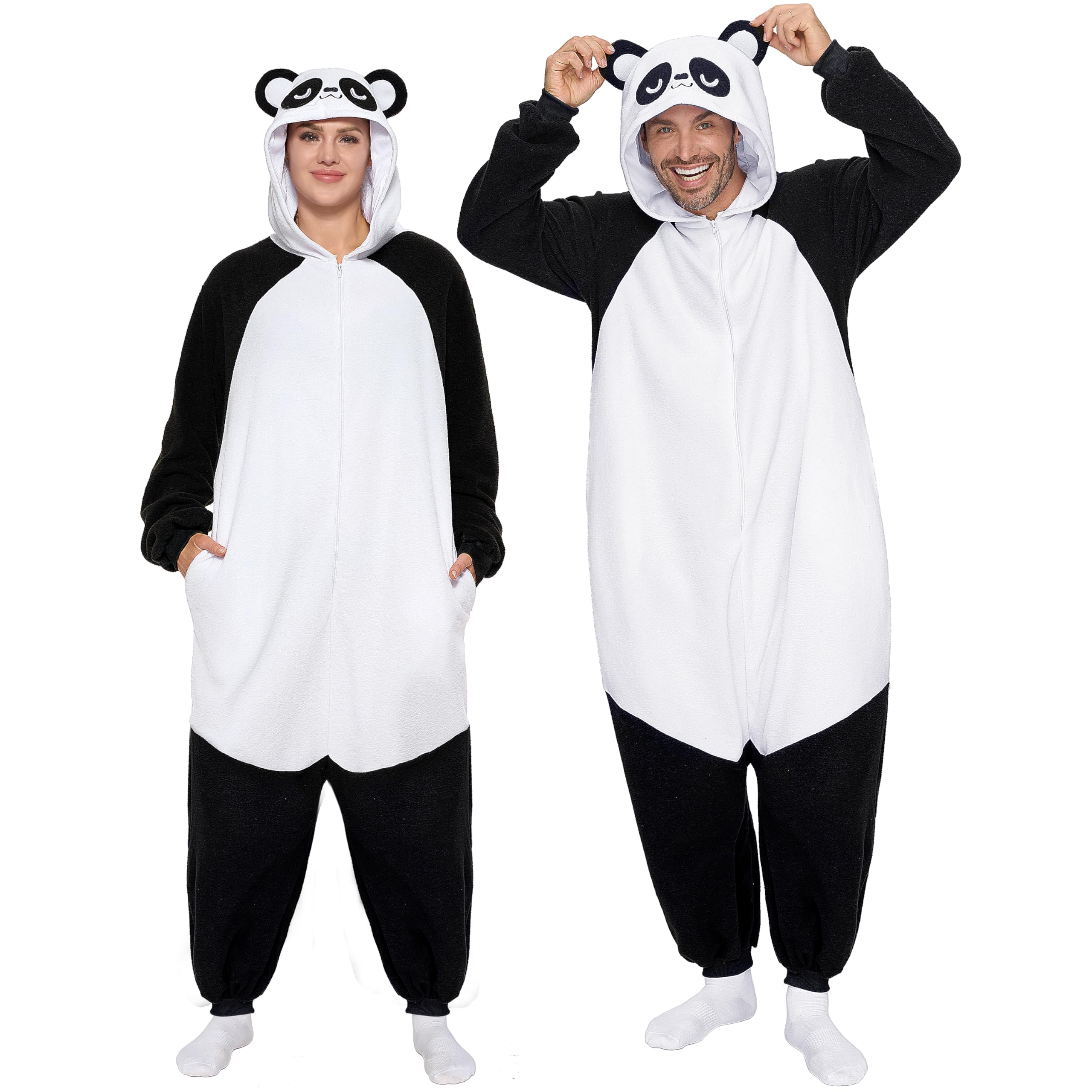 Spooktacular Creations Unisex Adult Pajamas Panda Costume Hooded Hat Sleepwear Hooded Zipper Pjs Halloween Costume S