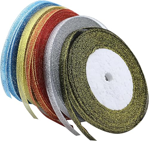 Miniatura 1 de 5 cintas para envolver ramo de flores, cinta de satén surtido, 5 colores, 866.14 x 0.24 pulgadas para manualidades, cinta gruesa