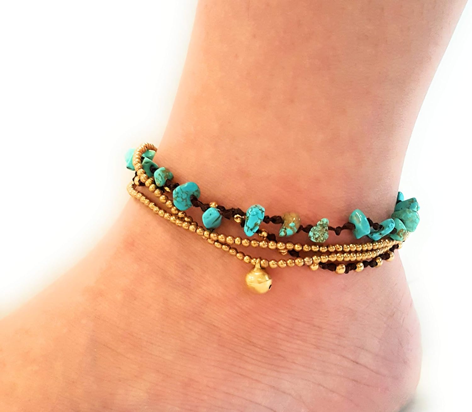 Infinityee888 Turquoise Anklet Bracelet with Bell Stone Handmade Brass Bead Bells Indian Boho Anklet for women -JA076 - Image 8