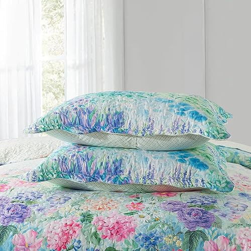 Vista 116 de NEWLAKE Juego de colcha de algodón, juego de colcha reversible de retazos, estampado real clásico turquesa, tamaño Queen Turquesa Clásico