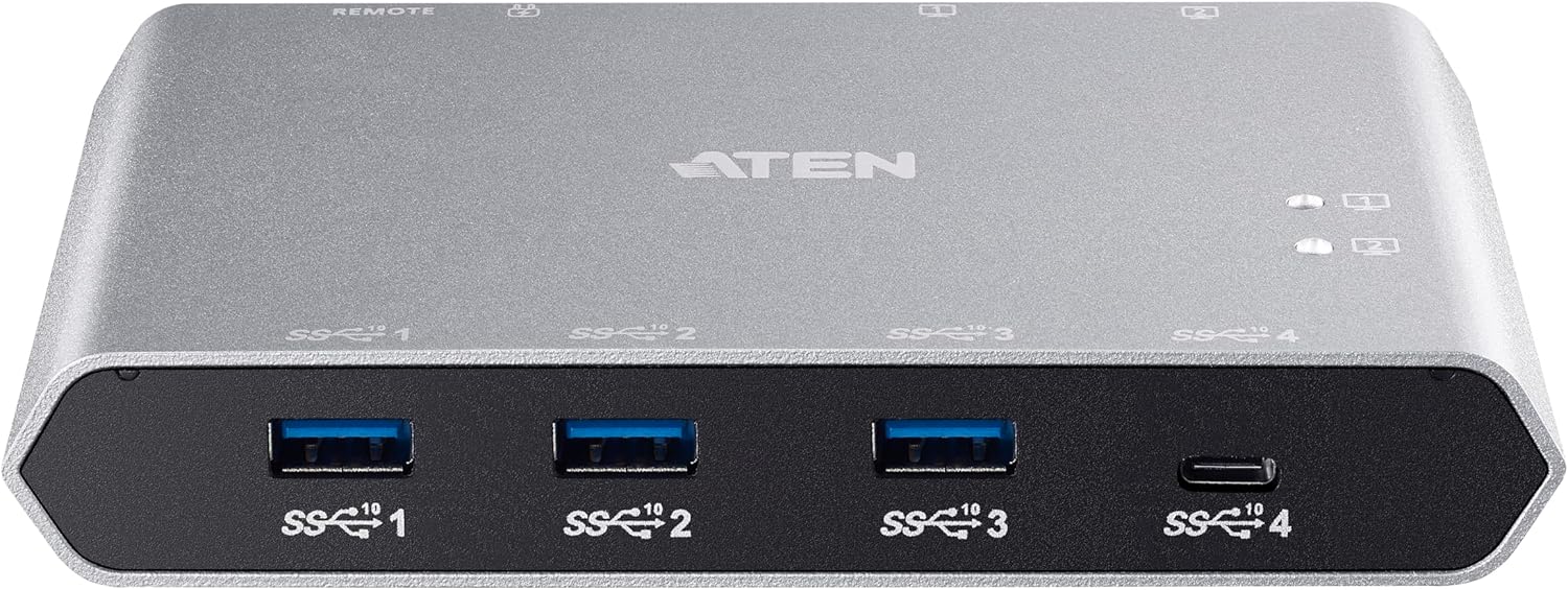 ATEN US3342 2-Port USB-C Gen 2 Sharing Switch with Power Pass-Through - USB 3.1 (Gen 2) Type C - External - 4 USB Port(s) - Mac, PC
