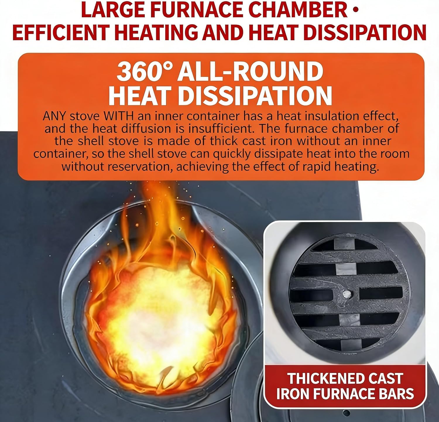 Wood Burning Stove with Chimney and Heat Shield, Outdoor Portable Heater for Camping, Cabin, Tent, Patio, Ice Fishing, Use with Firewood Coal, Carbon Steel, 3-Size Cooktop