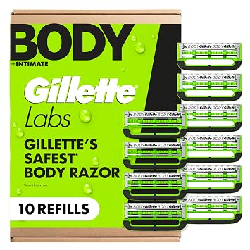 Gillette Labs Body + Intimate Razor Blades for Men, Anti-ingrown bar, 10 Blade Refills