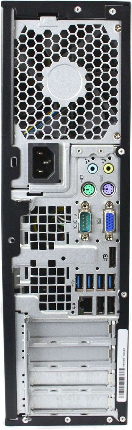 Przód view of the HP Elite E7500 desktop tower with power button visible.