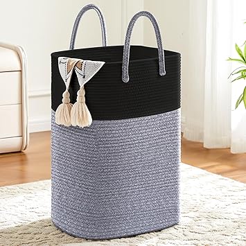 Laundry Basket,Woven Cotton Rope Laundry Hamper Sorters,100L Versatile Storage For Dirty Clothes,Baby Toys,And Blankets In Bathroom, Nursery,And Living Room (Black)