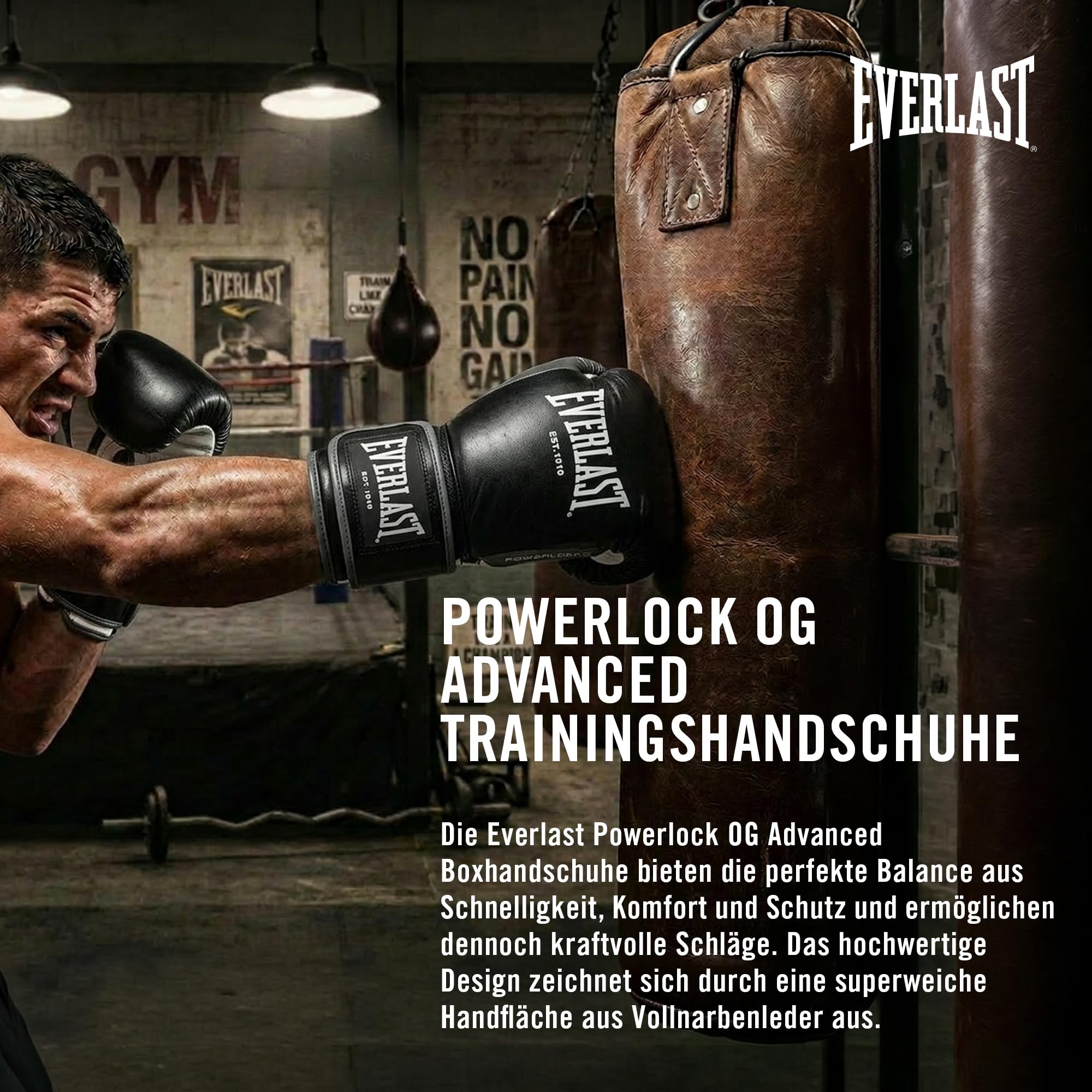 Everlast Powerlock OG Advanced Boxhandschuhe Sandsack-, Mitt- & Sparring-Handschuhe mit Klettverschluss, EverDri, C3-Schaumstoff, ergonomischer Griff – Original Everlast Ausrüstung