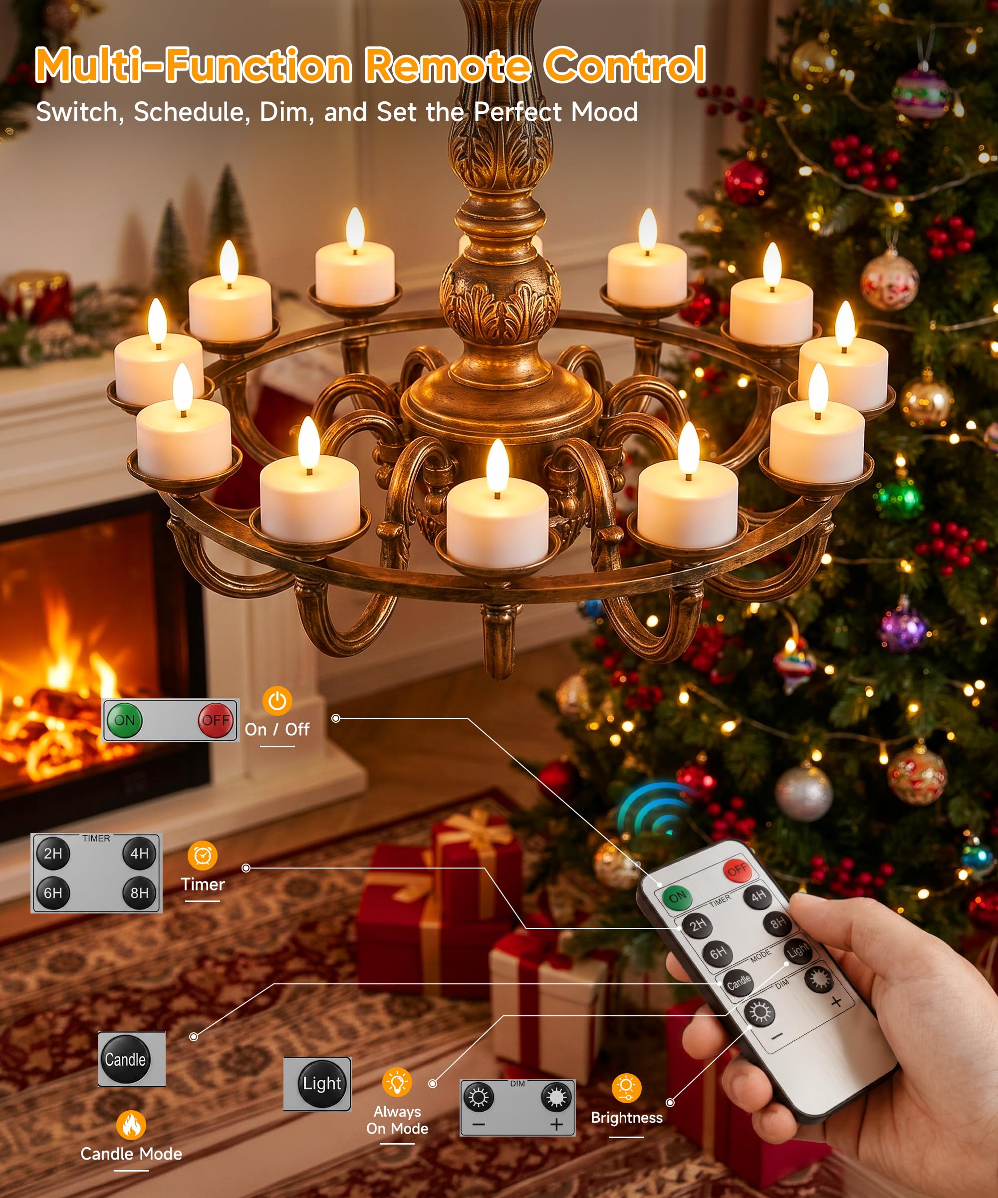 Velas de Té LED Recargables más de 50~110 Horas 12 Pz | Velas Decorativas Efecto Llama con Base de Carga, Decoracion Cumpleaños - Velas Sin Llama para Fiesta Hogar Salone Halloween