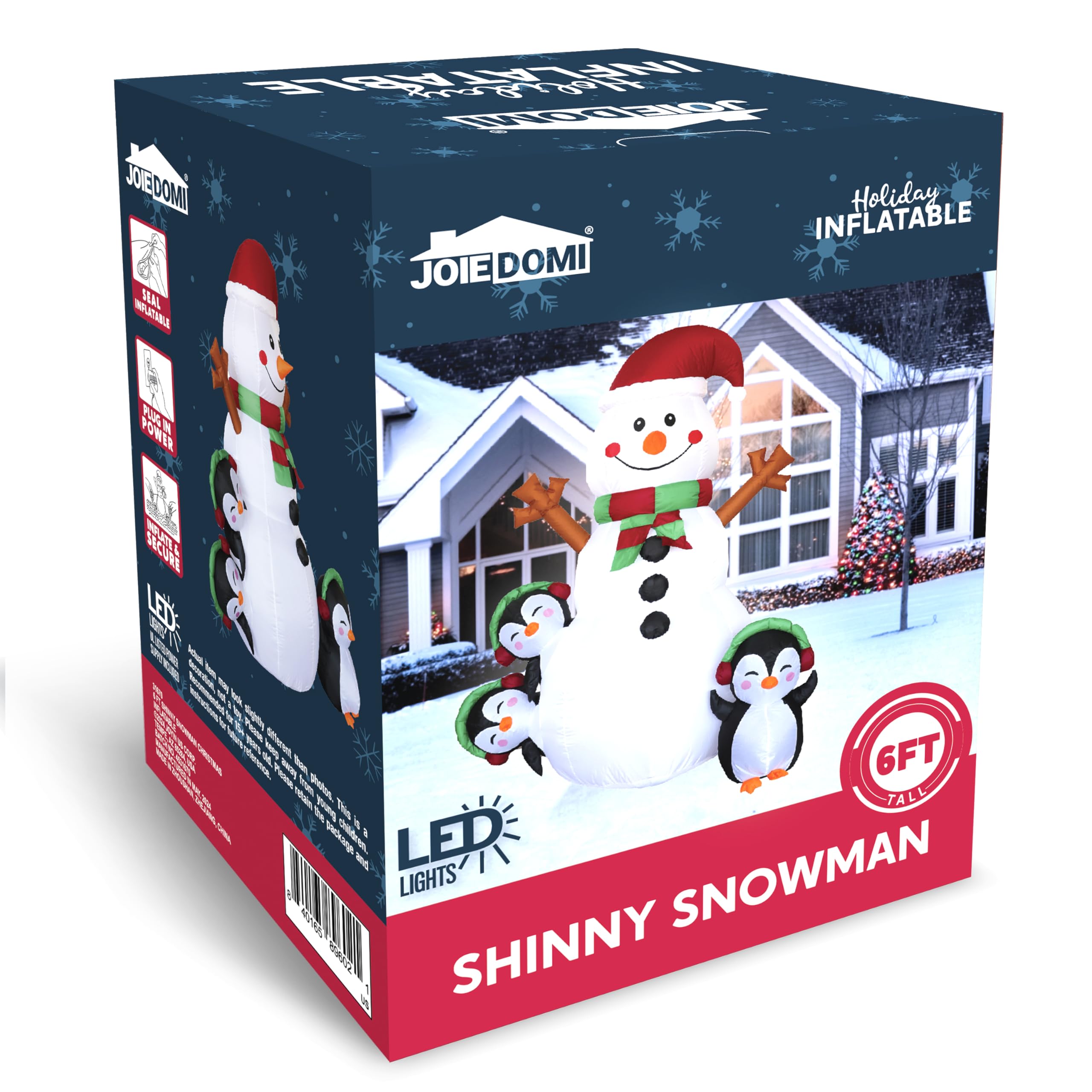 JOIEDOMI- Decoración Inflable para Exteriores con muñeco de Nieve navideño de 6 pies con Luces LED integradas, muñeco de Nieve Inflable con Forma de pingüino para Fiestas de Navidad