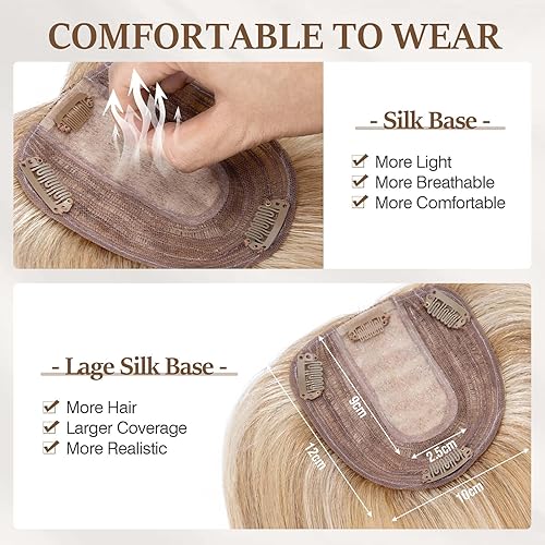 Miniatura 5 de Rich Choices 100% cabello humano Remy, base de seda, postizo superior para mujer, clip en la parte superior hecha a mano, 120% de densidad, parte