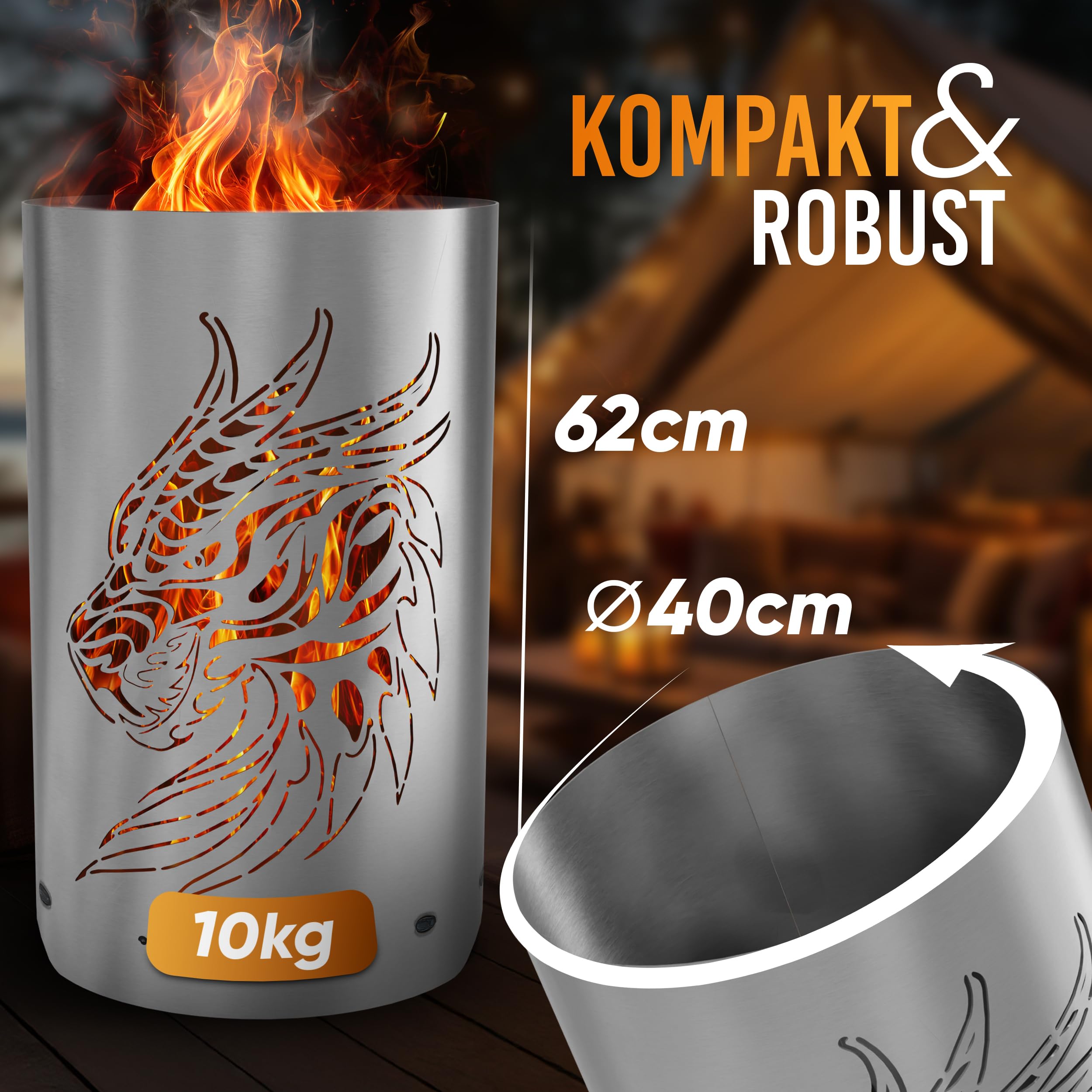 TiKo-Design® Feuertonne Feuerkorb mit Drachen Motiv
