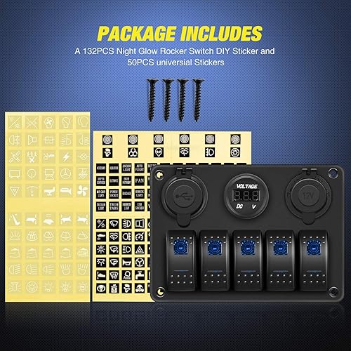 Miniatura 7 de Nilight - Panel de interruptor basculante de 5 bandas 90118H Panel de interruptores de aluminio precableado con doble USB encendedor de cigarrillos