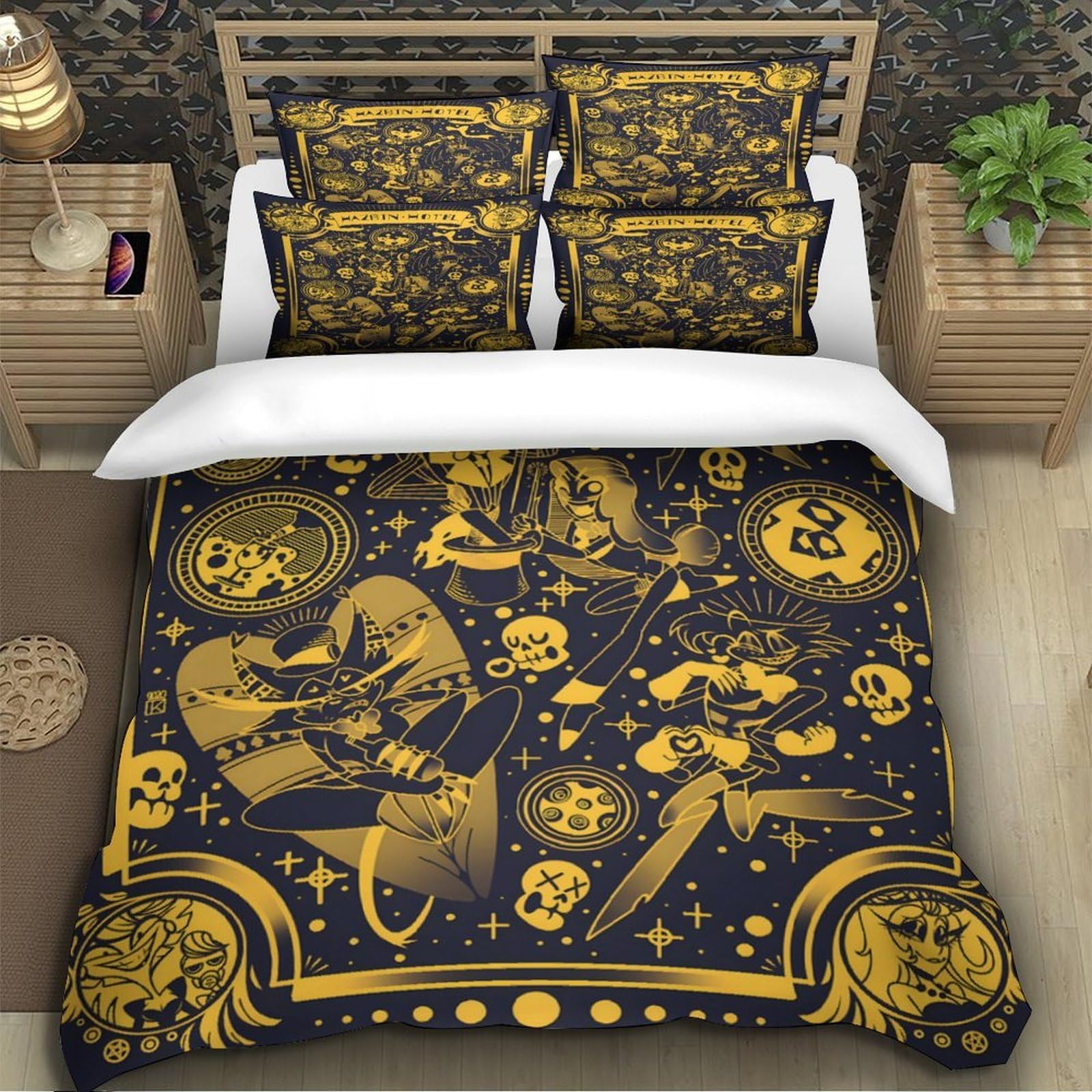 personaggi di fantasia Impressione 3D 3 pz fodera per edredone stile di illustrazione gotico coperteletto microfibra morbida traspirante per ragazzi uomini adulti Double（200x200cm）