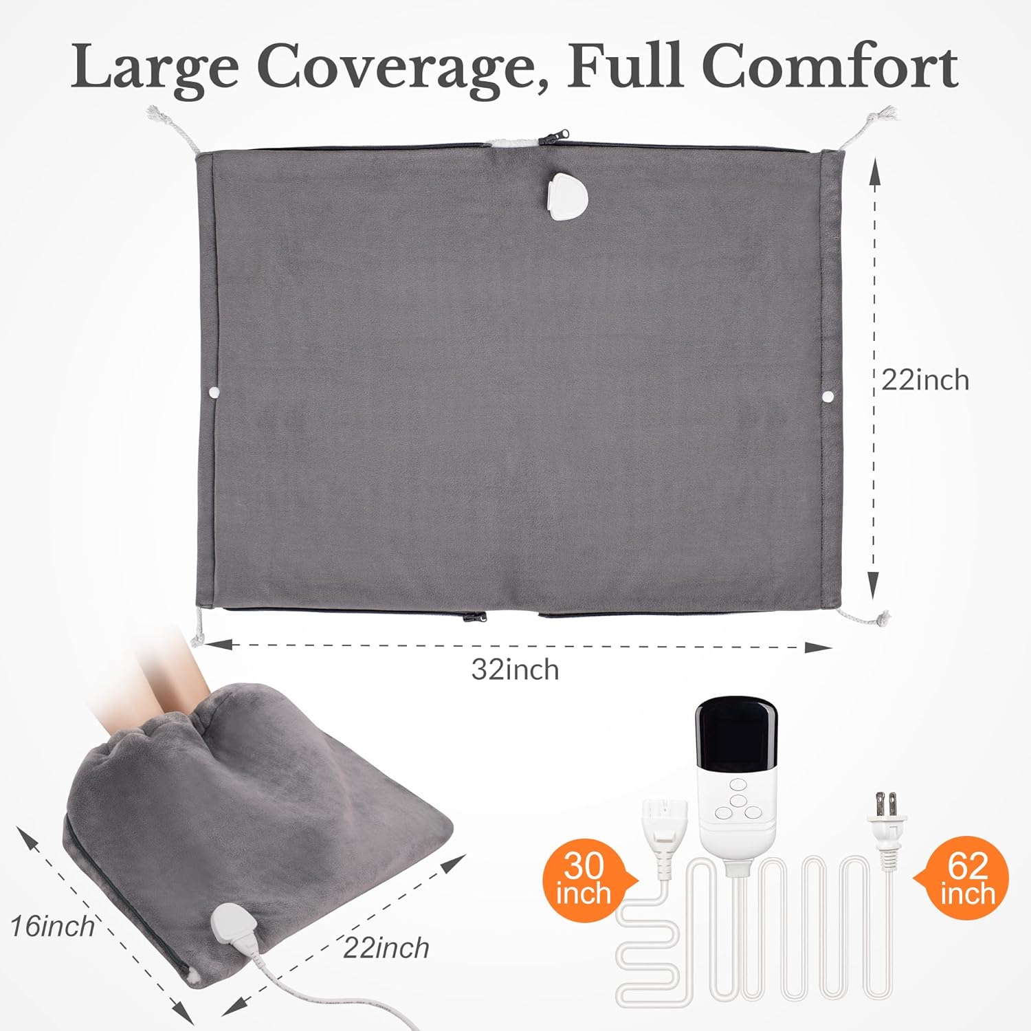 3-in-1 Electric Heated Foot Warmer Pad, 6 Heat Settings & 4 Timers, Double Sided Soft Fleece Feet Heating Pad for Under Desk, Bed, Office Floor Warming, Home Gifts for Women & Men