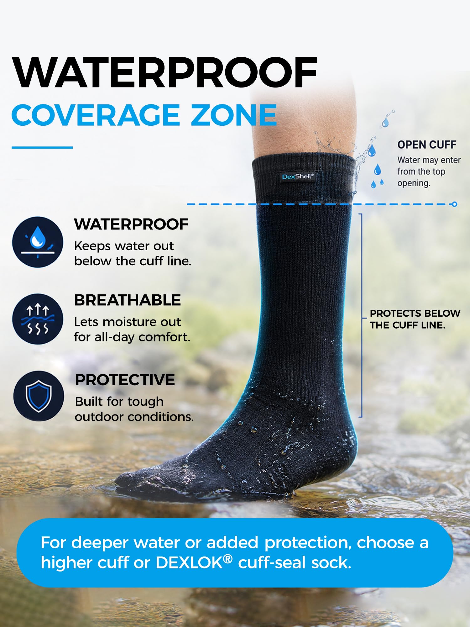 DexShell HYTHERM PRO - Calcetines impermeables unisex de media pantorrilla, color negro y naranja