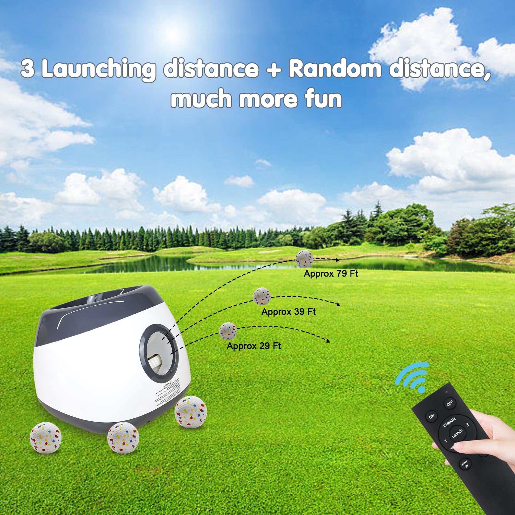 MEKAPLE Lanceur automatique de balles pour chien, lanceur de balles interactif amélioré pour chien avec 3 distances, 8,6 à 20,6 m, lanceur de balles télécommandées pour chiens de taille moyenne et