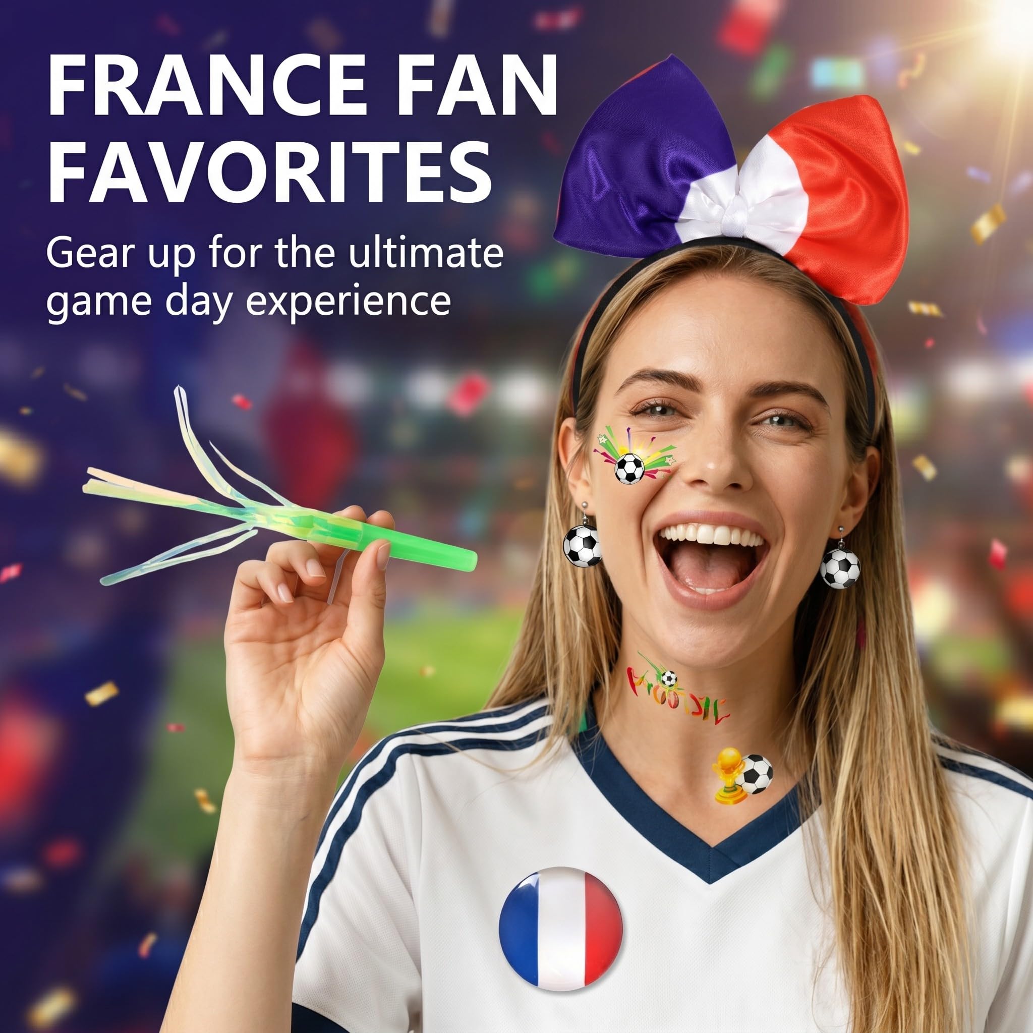 Kit Supporter France Fanartikel - Accessoires de Fête pour la WM 2026 - Drapeaux et Guirlandes Bleu Blanc Rouge pour Public Viewing