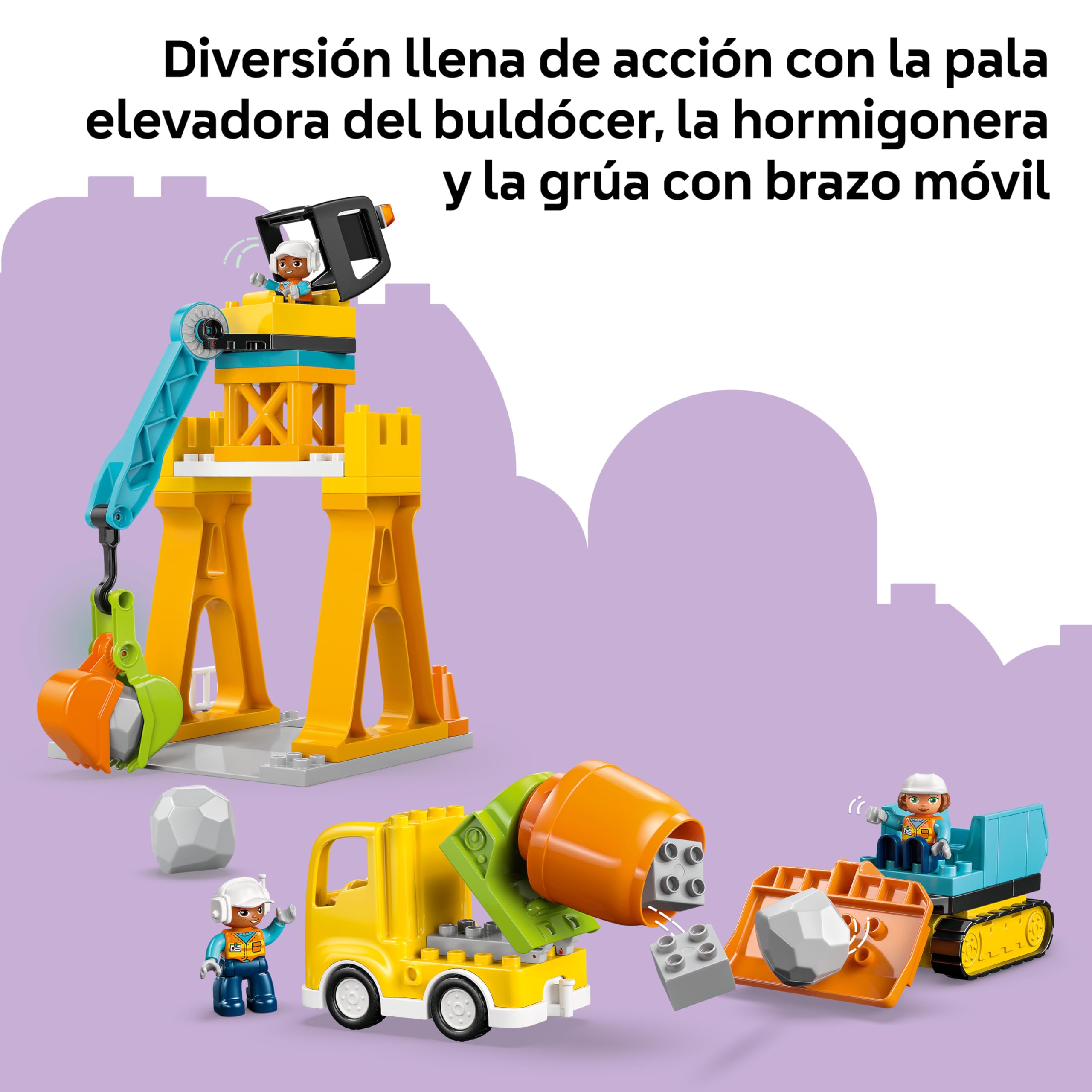 LEGO Duplo Obra y Vehículos de Construcción “3 en 1” - Juego Educativo para la Motricidad Fina - Camiones, Grúas, Excavadoras y Hormigoneras de Juguete - Regalo para Niños y Niñas de 3+ Años - 10476
