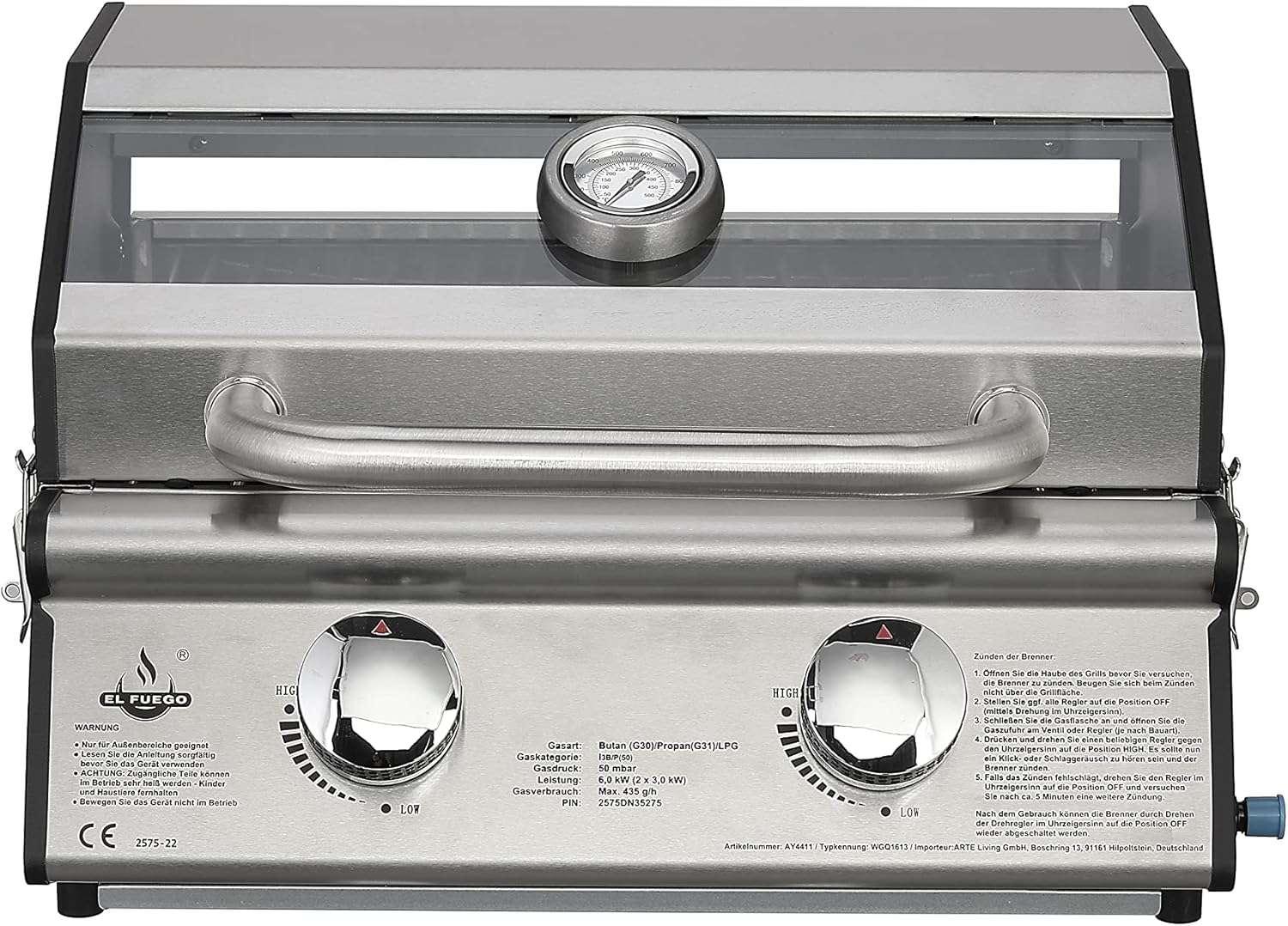 Gasgrill "JESOLO" von El Fuego® mit 2 HochleistungsBrennern (2x 3,0 kW