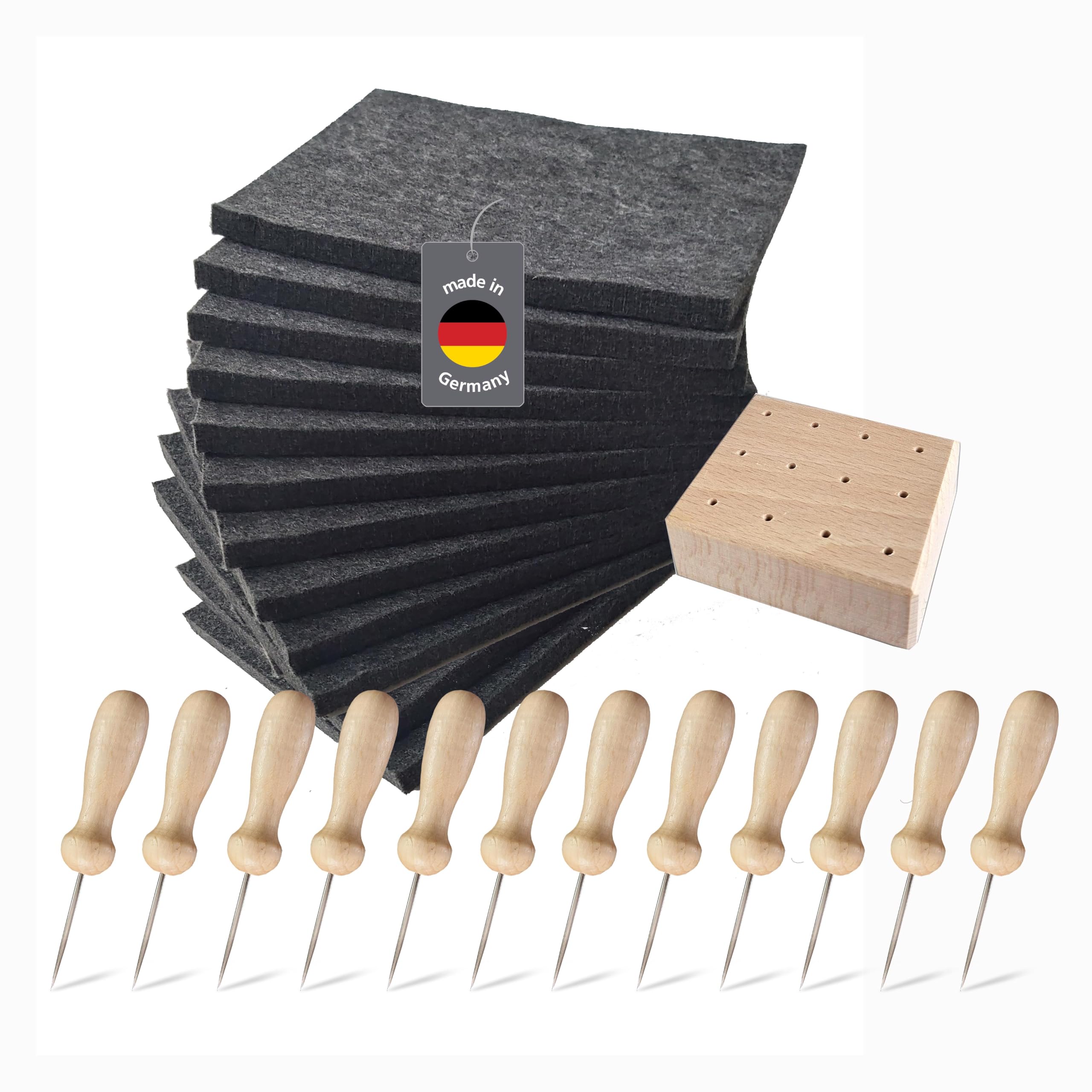 PRICOMO Gruppenset 12 Prickelfilze 20x14,5x1 cm und Prickelnadelständer mit 12 Prickelnadeln mit Holzgriff 8,5 cm und für Kinder ab 3 Jahre by Familienmomente