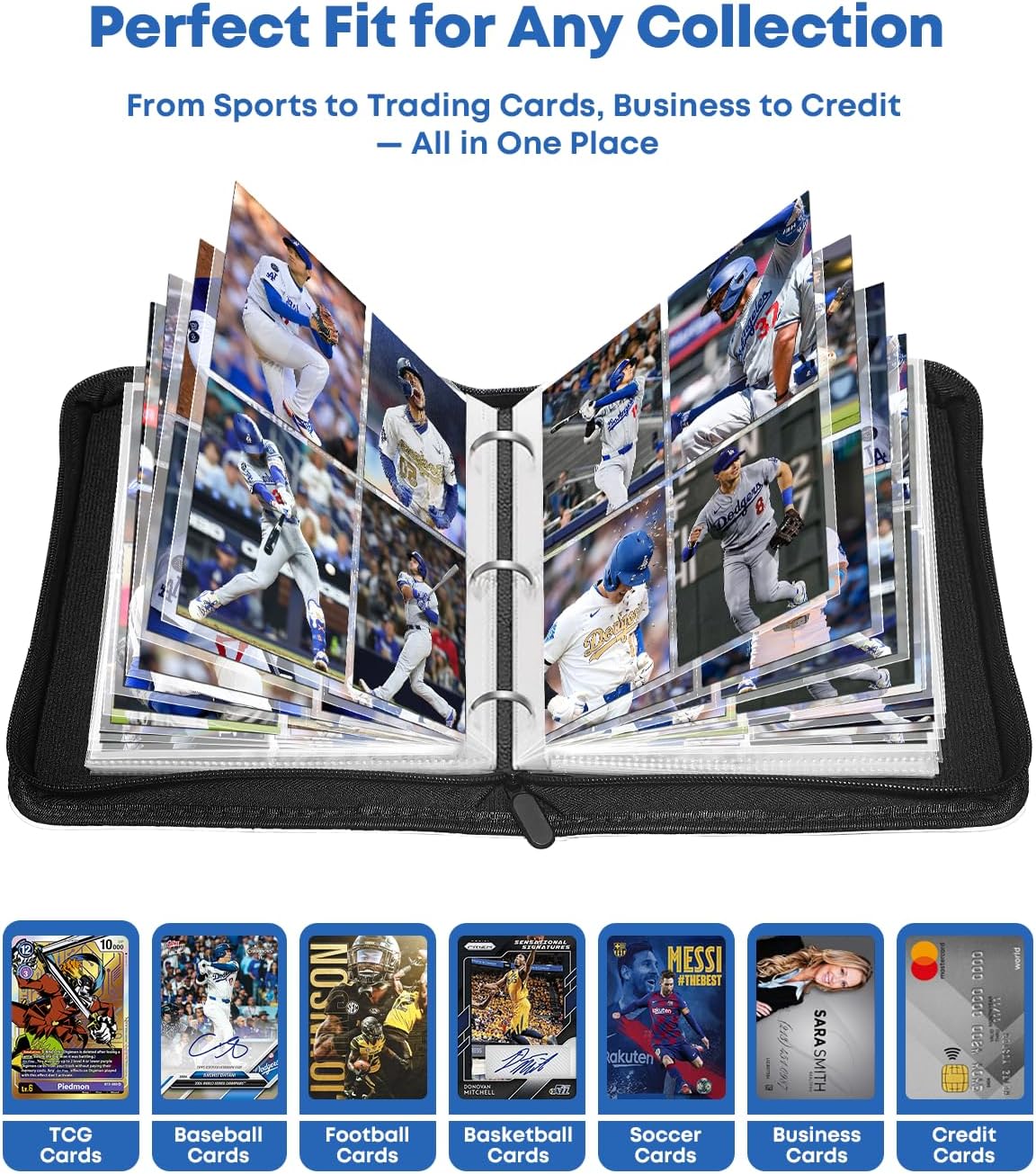 Baseball Card Binder 4 Pocket, Trading Card Binder 400 Pockets for Topps Cards 2025, PU Leather Baseball Card Holder with 50 Removable Card Sleeves, TCG Binders Gift for Boys and Girls