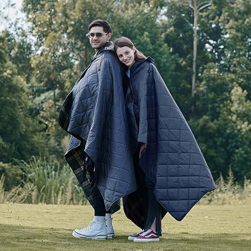 Miniatura 7 de DUKUSEEK Manta con capucha para exteriores, manta de camping impermeable, acolchada, forro polar grueso, cálida, resistente al viento, a prueba de