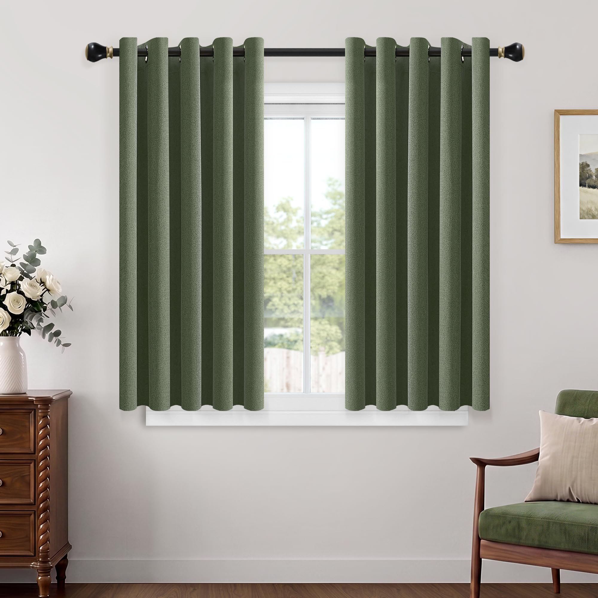 Best Baisite Blackout Curtains Eyelet Olive Green Linen Curtains 46" Wx54 L — image 1