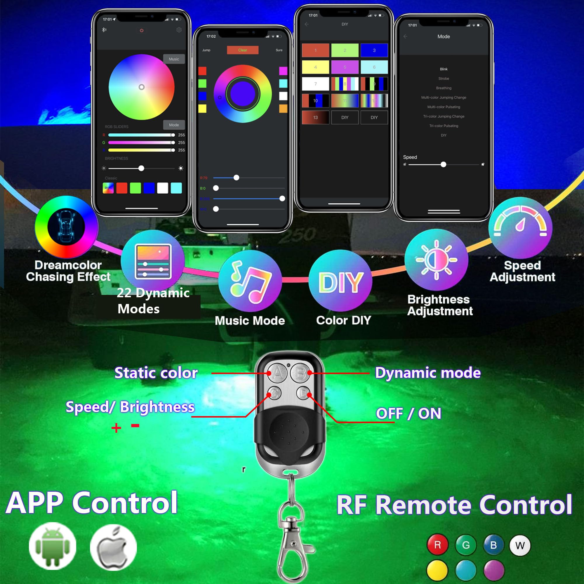 NBWDY RGBW IP68 Underwater 1/2in NPT Boat Drain Plug Light With APP Remote Control,Smart Cooling System,Anti-Corrosion Bronze Housing Marine Boat LED Light For Fishing Swimming Diving