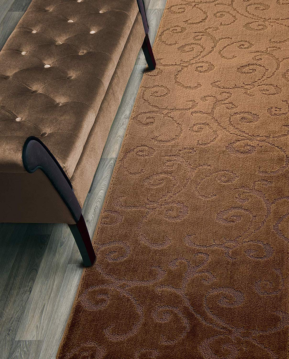 ORFA HOME Custom Length Hallway Runner Rug,Slip Resistant,Scroll Brown, 26 Inch X 11 feet, Sold and Priced Per Foot