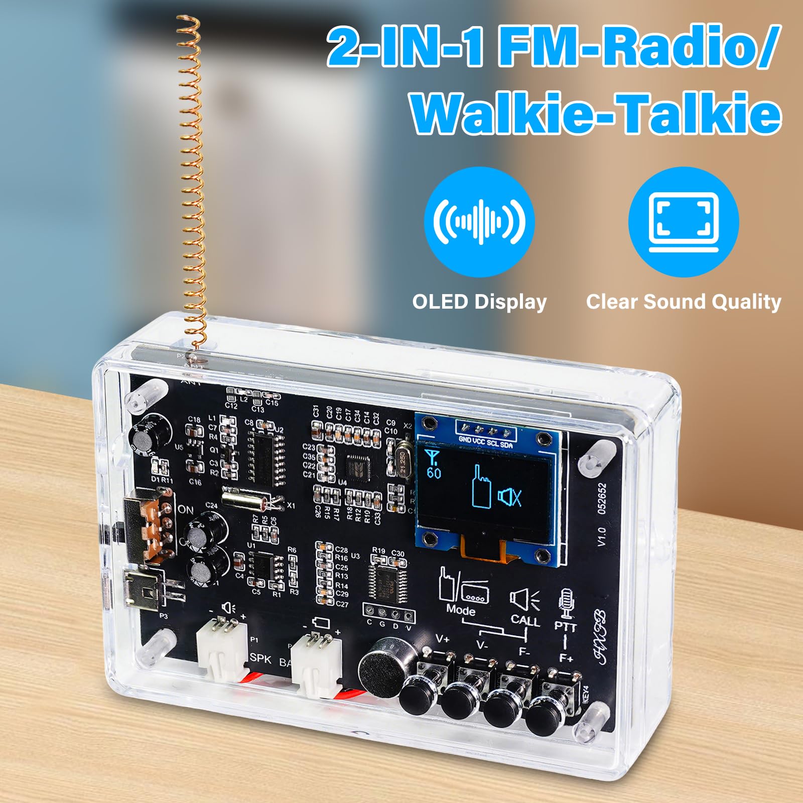 Aideepen 2 Set Kit Elettronico, Kit di Saldatura Walkie-Talkie Radio FM 2 in 1, Radio Digitale Fai da Te con Display OLED 87-108 MHz Kit di Pratica di Saldatura per Apprendimento e Insegnamento