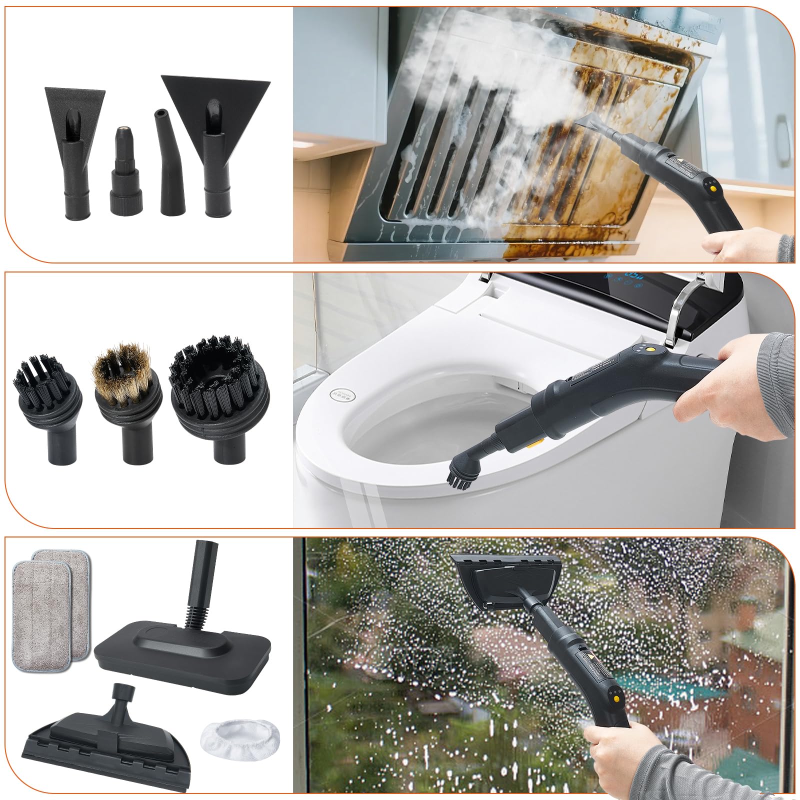 17PCS Nettoyeur Vapeur Portable Avec PoignéE RéGlable à 3 Niveaux, 15S De Temps De Chauffage, RéServoir D'Eau De 1,6L, IdéAl Pour Le Sol, Cuisine, FenêTre, Salle De Bains, Voiture
