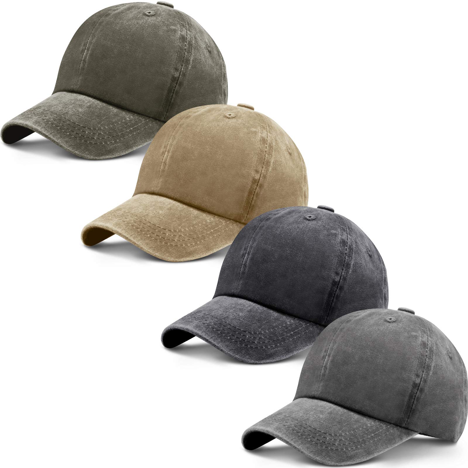 Gorra de béisbol de algodón lavado, 4 piezas, ajustable, de sarga lisa, unisex, estilo vintage, para papá