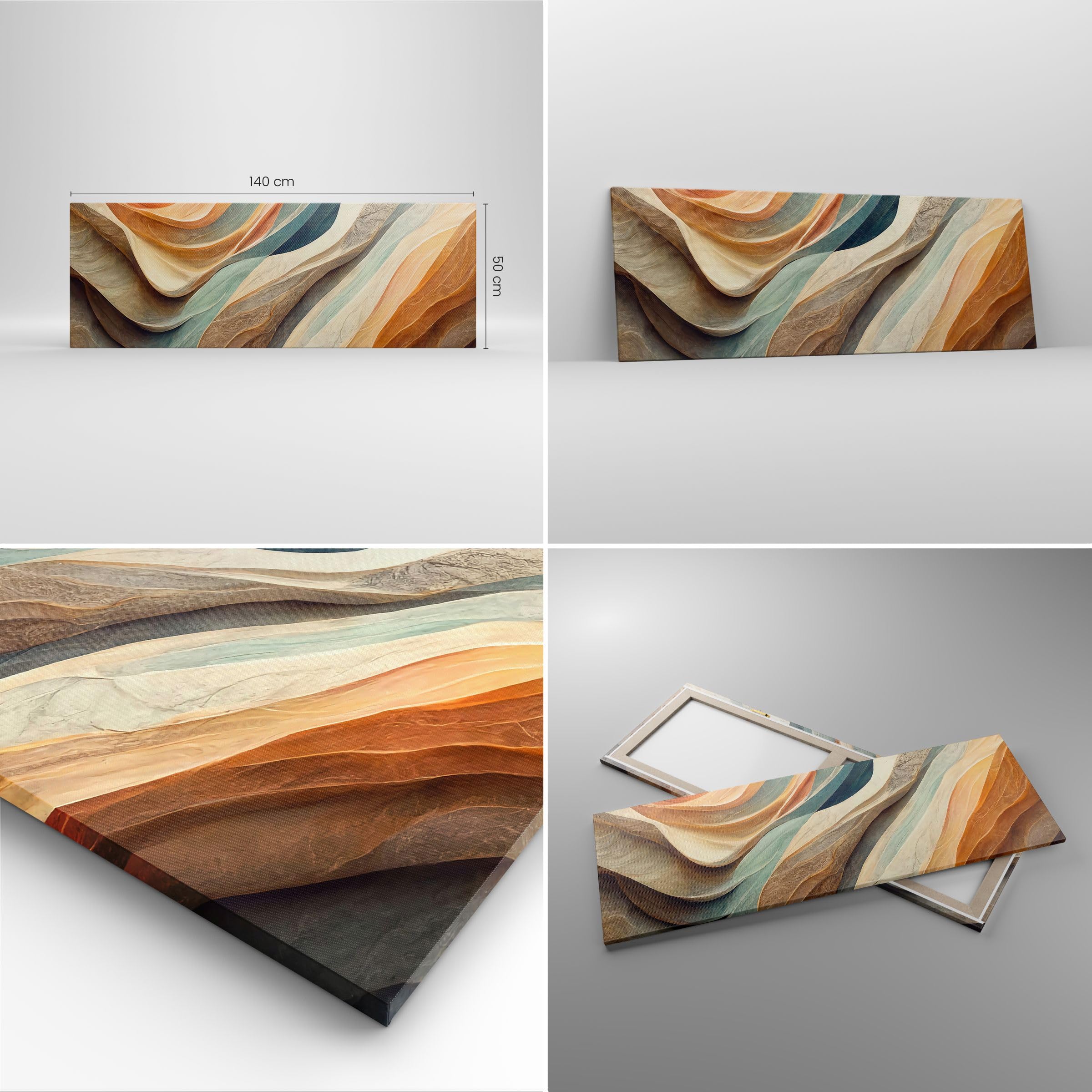 Cuadro sobre Lienzo 140x50cm Moderno Panorámico Abstracto Pastel - 5696 | Textura Patrón Brillante Cuadro Decorativo Grande Arte mural Decoración del Hogar Salón Dormitorio Oficina Cuadros de Pared
