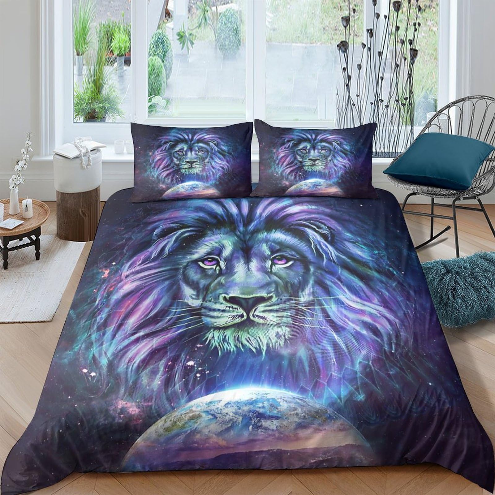 Ctjqhvkz Style-10 3D Printed Galaxy Lion Fitted Sheet Microfiber Soft Anti-Slip Cosmic Nebula Mattress Cover For Bedroom Decor Single（135X200cm）